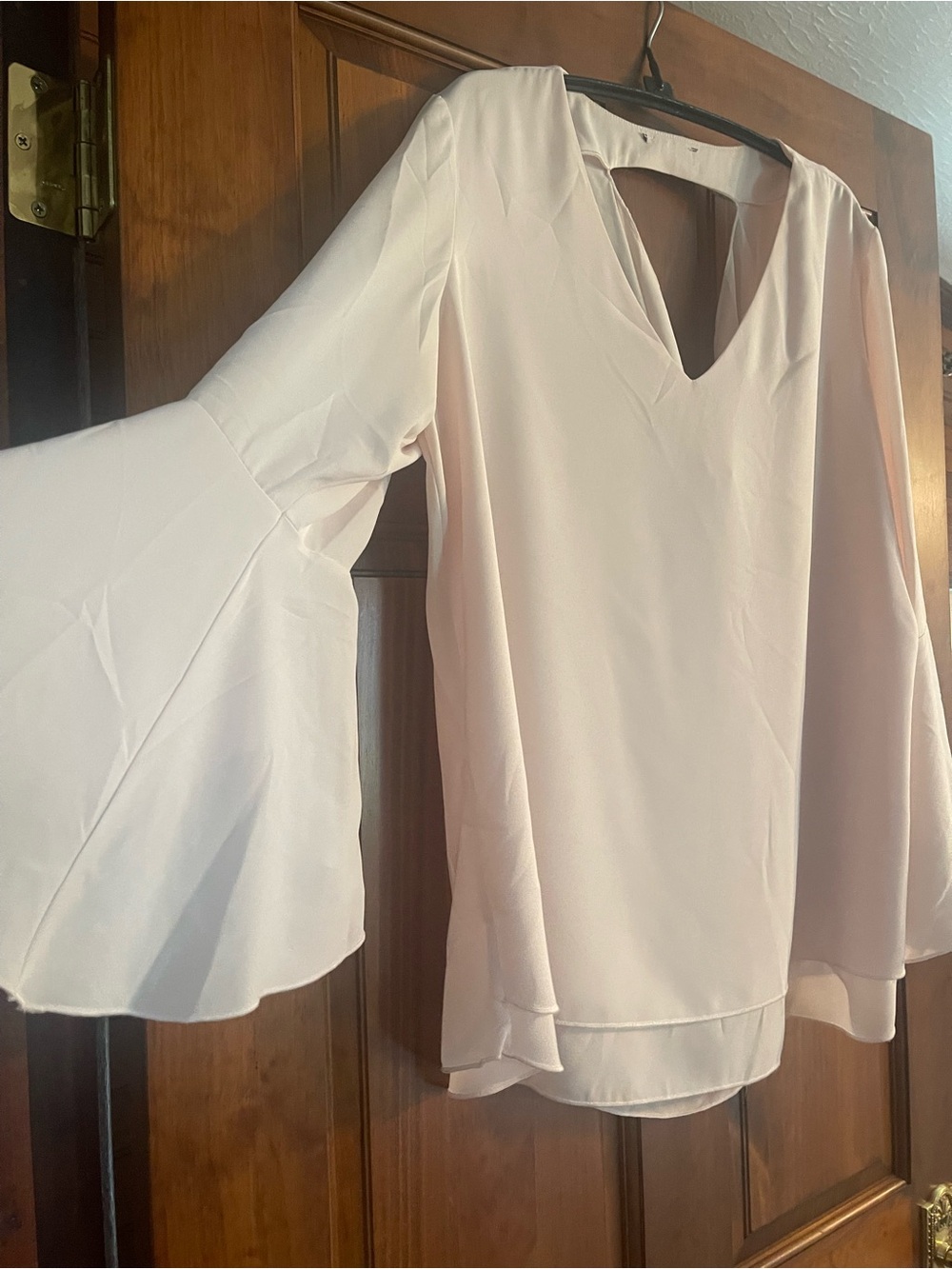 Lola & Sophie Pale Pink V-Neck Bell Sleeve Blouse